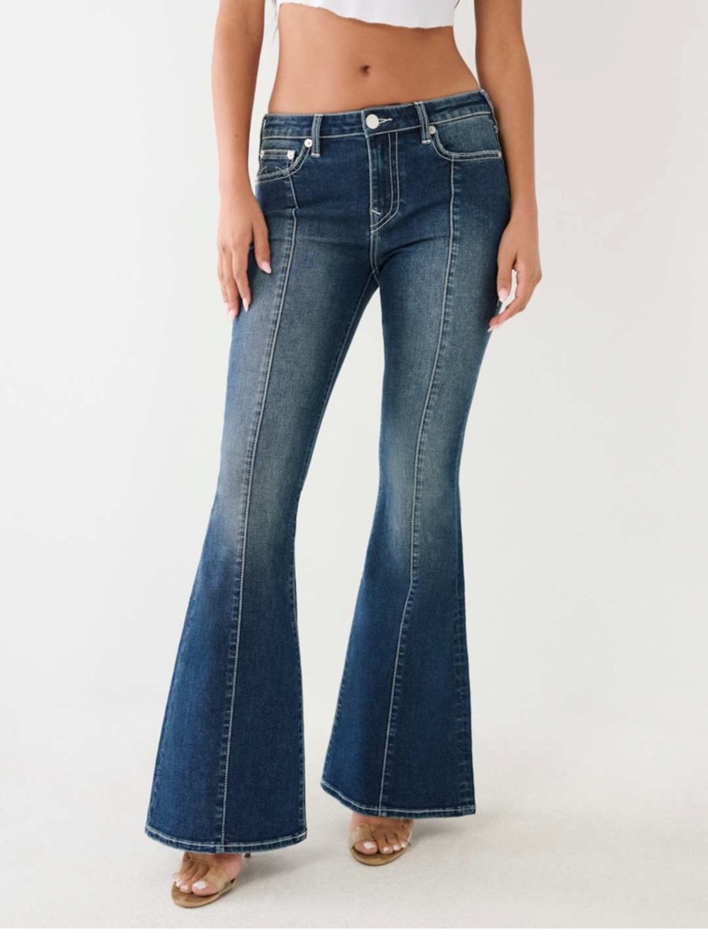 True Religion Charlie Mid Rise Seamed Flare Jeans